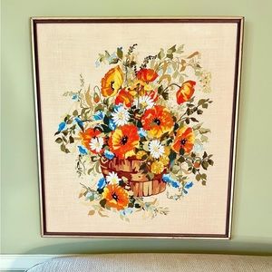 Very large vintage crewel embroidery wall art